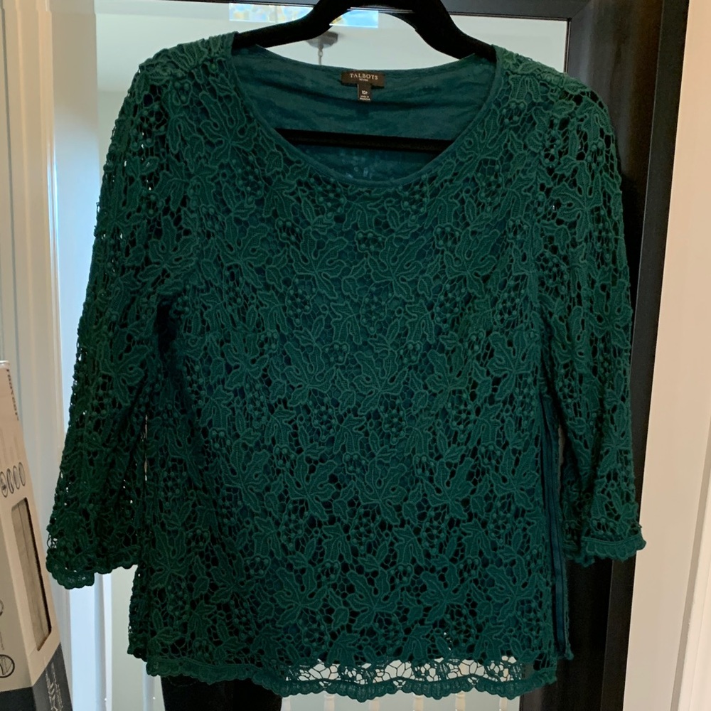 Talbots Holiday Dark Green Lace Blouse